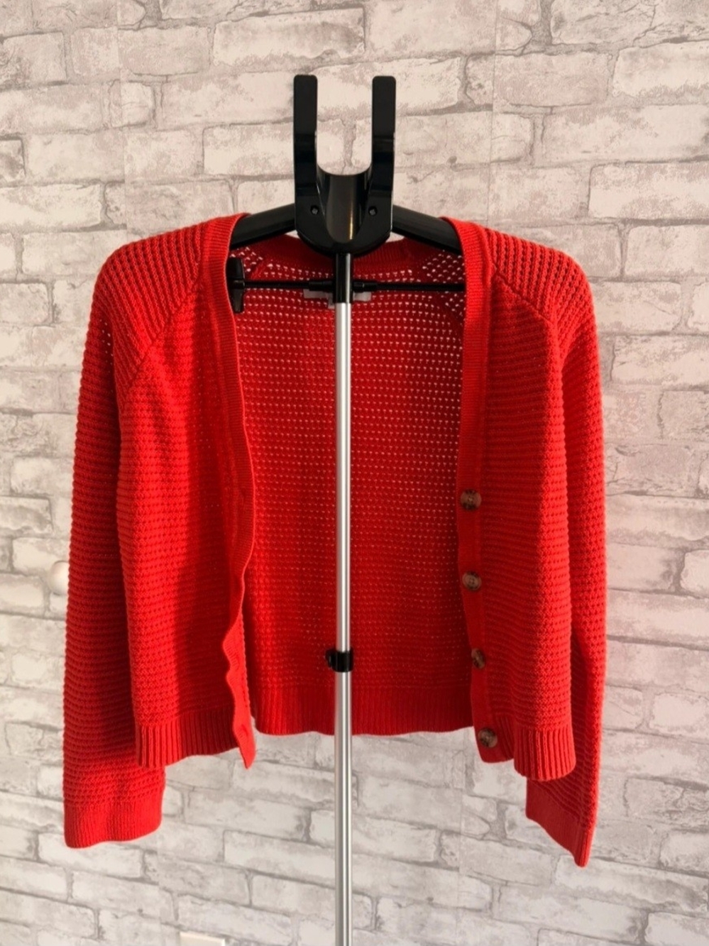 LOFT Bright Orange Open-Knit Button Cardigan